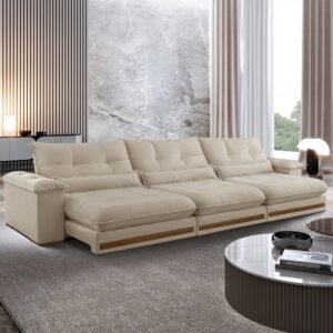 Sofá Retrátil e Reclinável Qatar 3,50 m Veludo Marfim B015 - TREVO ESTOFADOS