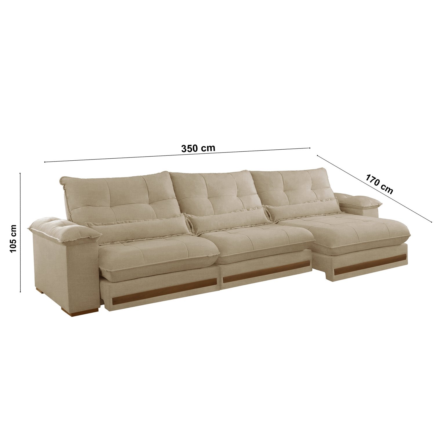 Sofá Retrátil e Reclinável Qatar 3,50 m Linho Bege A227– TREVO ESTOFADOS - Imagem 3