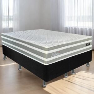 Colchão Queen Talismã D28 + Base Box Simples Corino Preto – DESIGN COLCHÕES + ALTO NÍVEL CAMAS E COLCHÕES