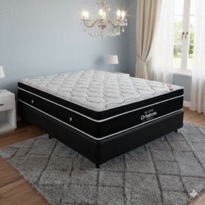 Colchão Casal Elegant Superpocket D33 + Base Box Simples Corino Preto – ORTOBOM + ALTO NÍVEL CAMAS E COLCHÕES