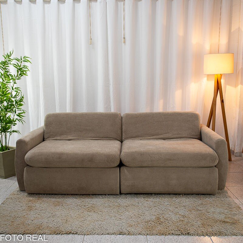 Sofá Retrátil Amaranto Premium 2.30m Veludo Plush Bege - Sem Caixa - Imagem 8