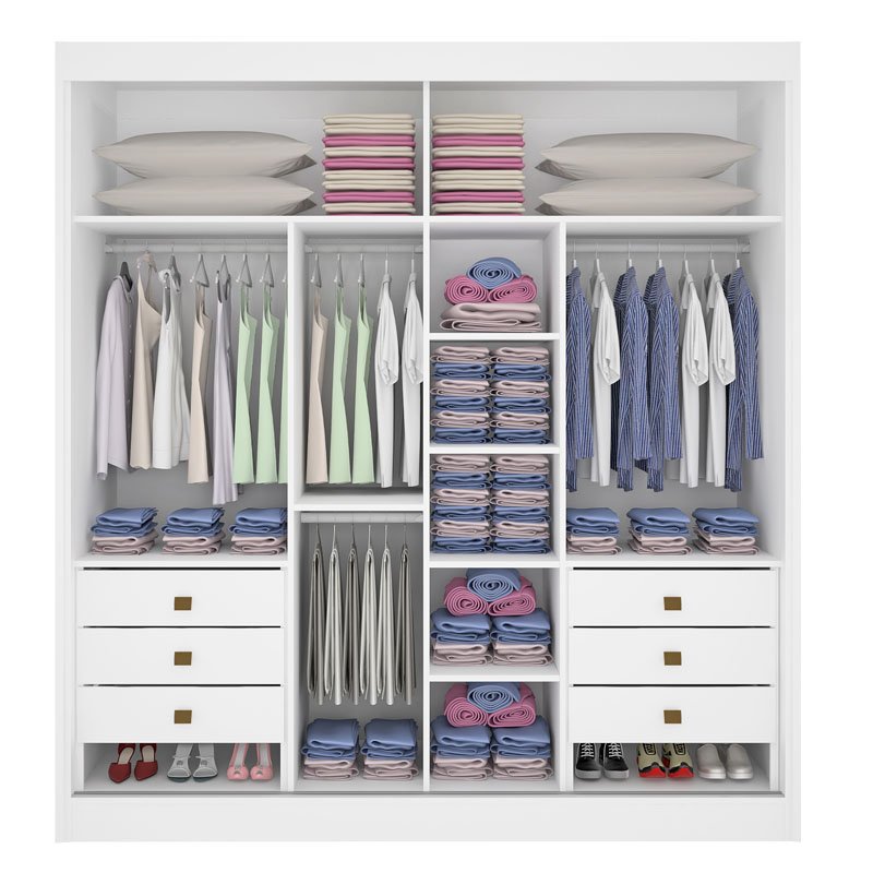 Roupeiro Titanium Branco 2 Portas C/ 1 Espelho Detalhe Ripado 100% MDF Larg. 2.20m - D Doro - Imagem 2