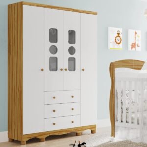 Guarda-Roupa 4 Portas Tedy Branco Brilho/Amêndoa - PEROBA MÓVEIS