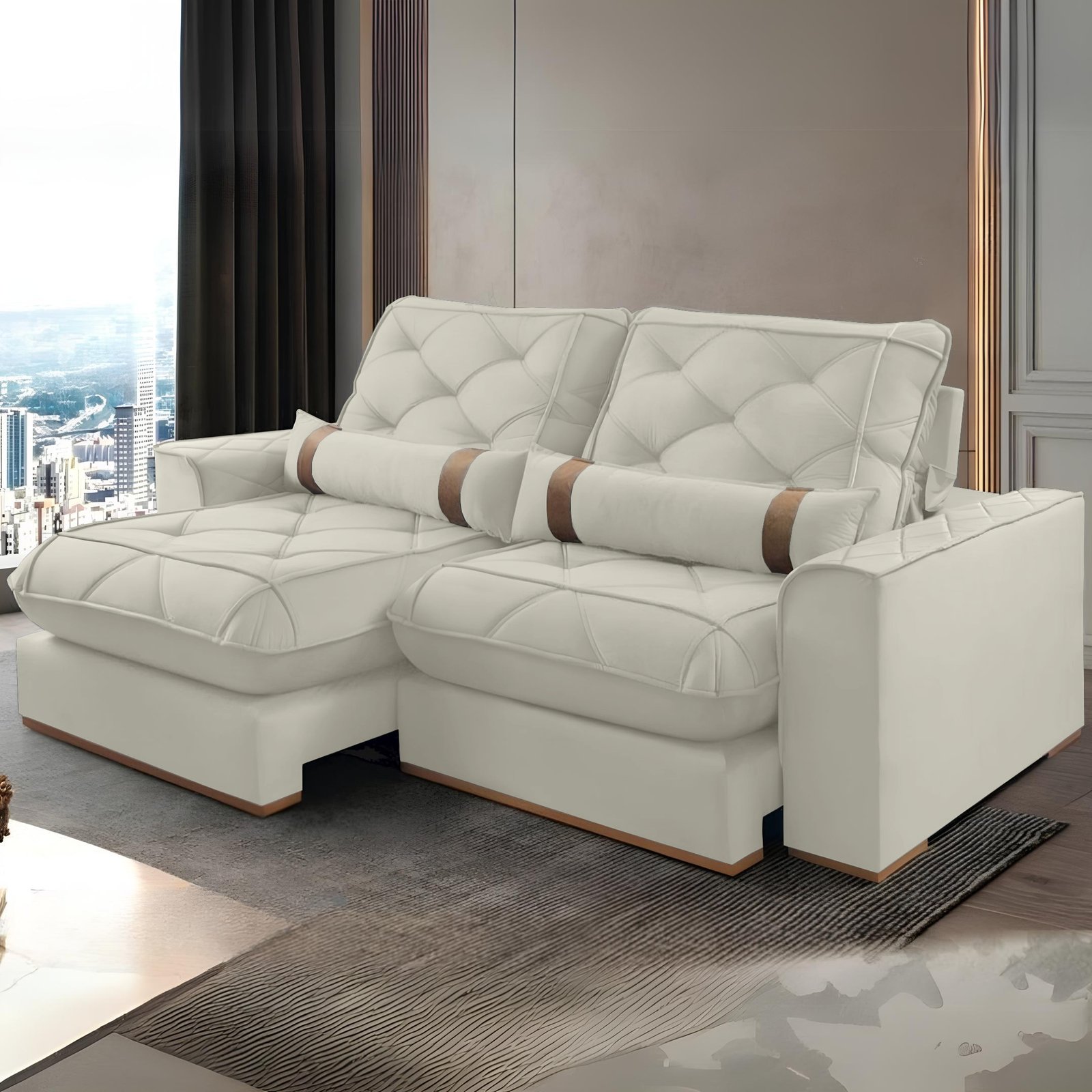 Sofá Retrátil e Reclinável Poseidon 029 2,50 m Veludo Marfim - VICAM ESTOFADOS - Imagem 2