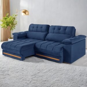 Sofá Retrátil e Reclinável Arezzo Comfort 2,50 m Veludo Azul - SINGULAR ESTOFADOS