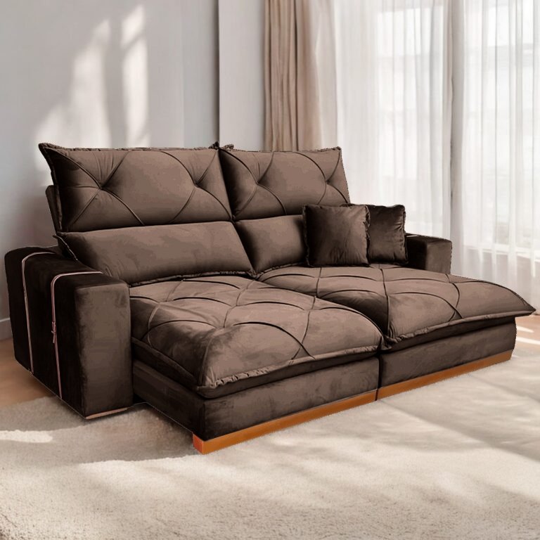 Sofá Retrátil e Reclinável Gran Bello Light 2,50 m Veludo Marrom – QUINE ESTOFADOS - Imagem 2