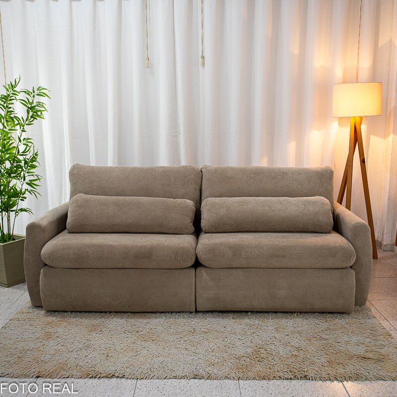 Sofá Retrátil Amaranto Premium 2.30m Veludo Plush Bege - Sem Caixa - Imagem 9
