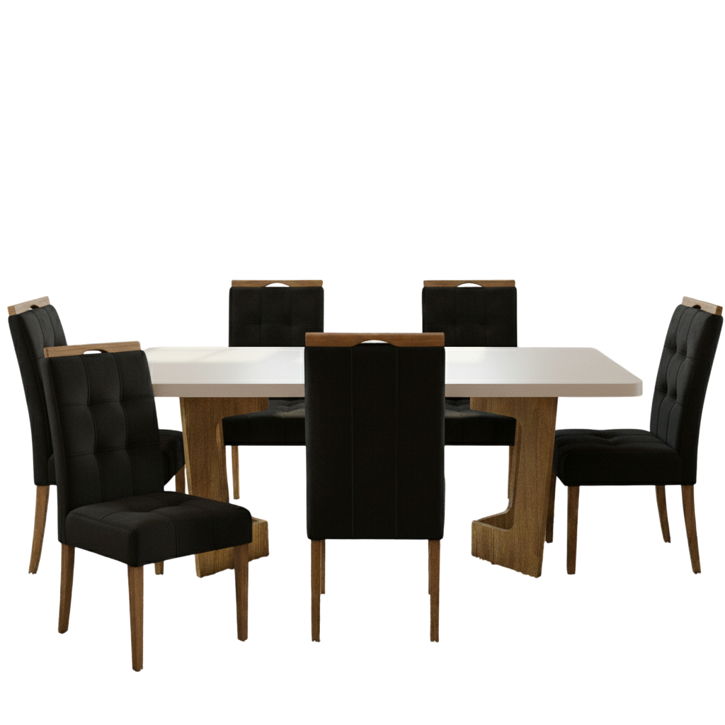 Mesa Liz 160 (Tampo 40 mm) Cinamomo/Off White com 6 Cadeiras Sophia Veludo Preto – VALDEMÓVEIS + WM DECOR - Imagem 3