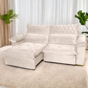 Sofá Retrátil e Reclinável Arezzo 2,50 m Veludo Marfim - ARJAN DECOR