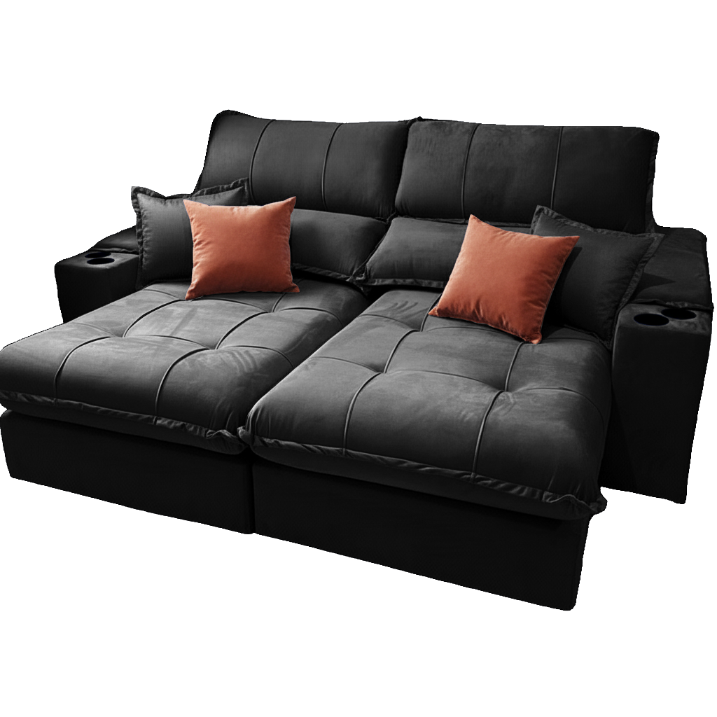Sofá Retrátil e Reclinável Afrodite Slim 2,50 m Veludo Preto 111 – ZARAT ESTOFADOS - Imagem 3