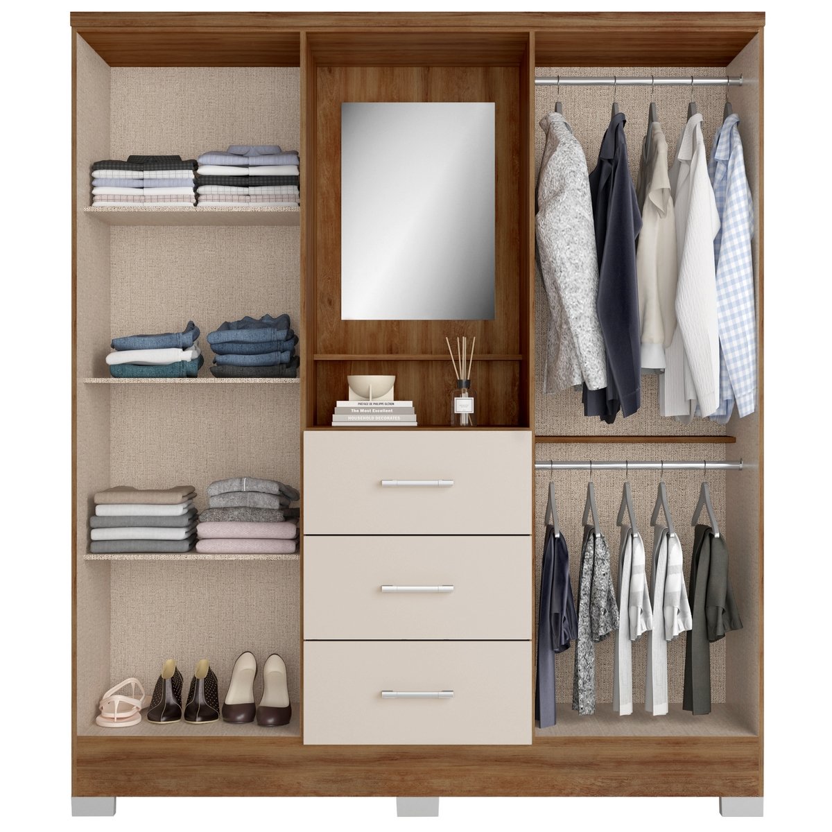 Guarda-Roupa Capelinha Roma 1181 1,60 m Freijó/Off White - CARRARO MÓVEIS - Imagem 2