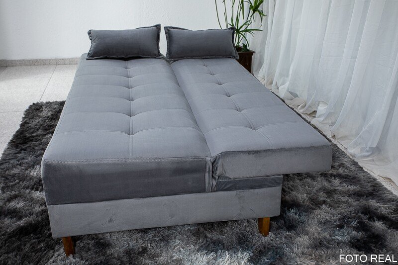 Sofá Cama Arpoador Veludo Cinza Larg. 1.85m - Imagem 5