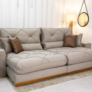 Sofá Retrátil Reclinável Gran Bello 2.90m Veludo Capuccino - Molas Ensacadas