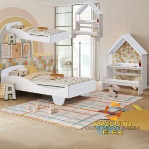 Kit Casinha + Cama Solteiro Sol Branco Brilho – PEROBA MÓVEIS