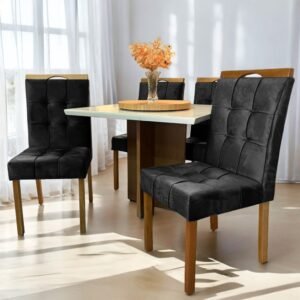 Mesa Salinas/Helô/Los Angeles 90 Cinamomo/Off White com 4 Cadeiras Sophia Veludo Preto – CEL MÓVEIS + WM DECOR