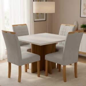 Mesa Salinas/Helô/Los Angeles 90 Cinamomo/Off White com Cadeiras Pandora 01 Veludo Cinza Prata 127 – CEL MÓVEIS + CARV