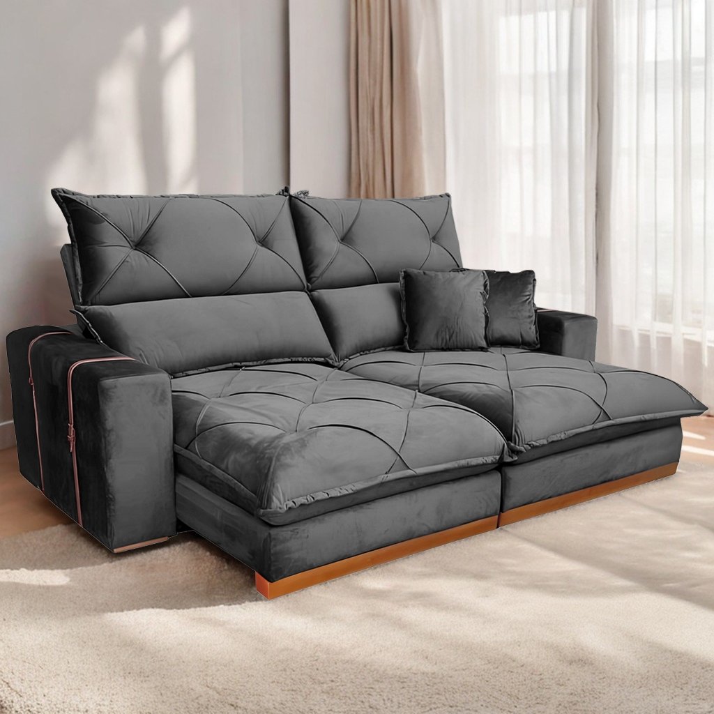 Sofá Retrátil e Reclinável Gran Bello Light 2,50 m Veludo Cinza - QUINE ESTOFADOS - Imagem 3