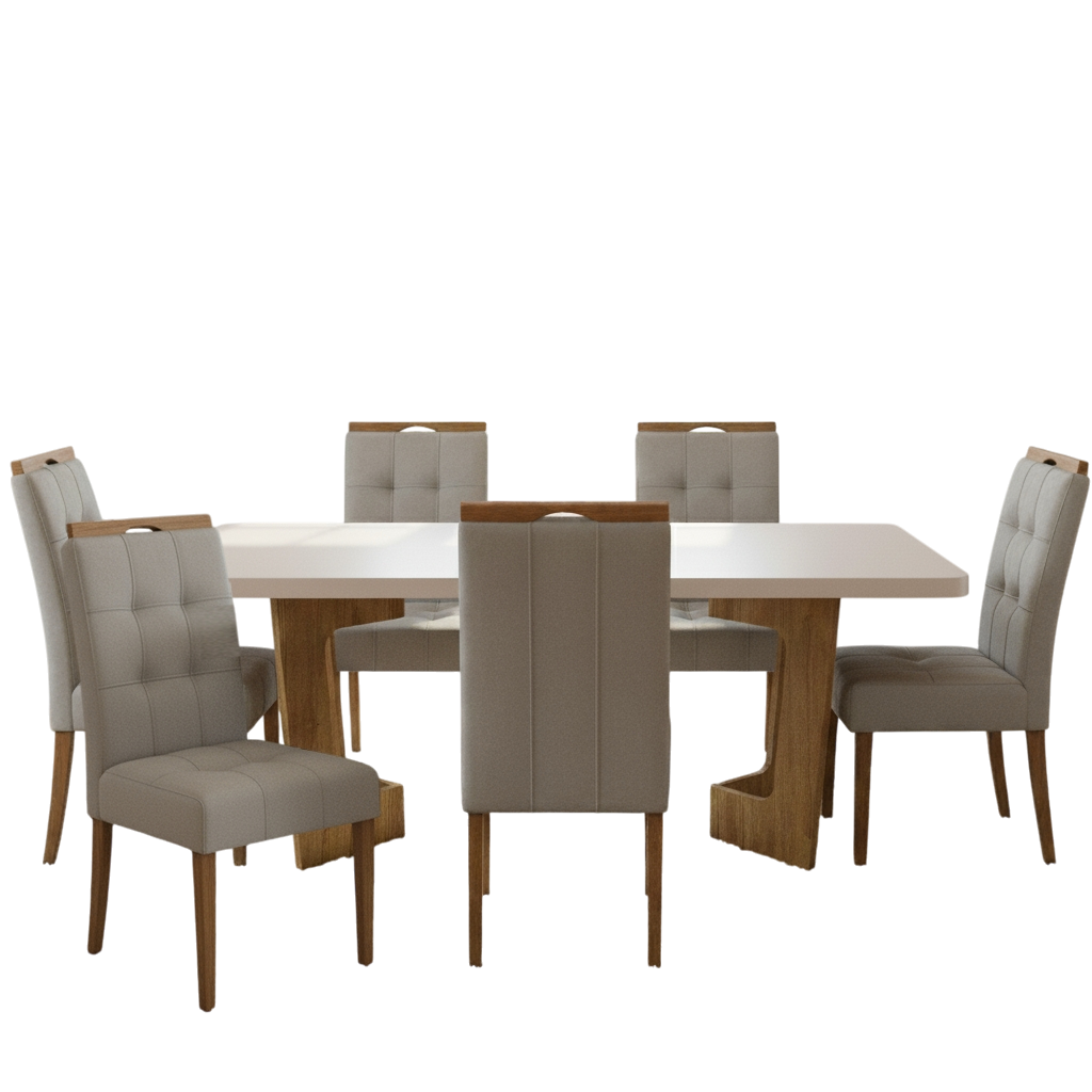 Mesa Liz 160 (Tampo 40 mm) Cinamomo/Off White com 6 Cadeiras Sophia Veludo Bege – VALDEMÓVEIS + WM DECOR - Imagem 3