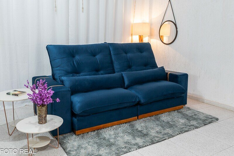 Sofá Retrátil Reclinável Toronto 2.50m Veludo Azul 4061 - Molas Ensacadas - Imagem 4