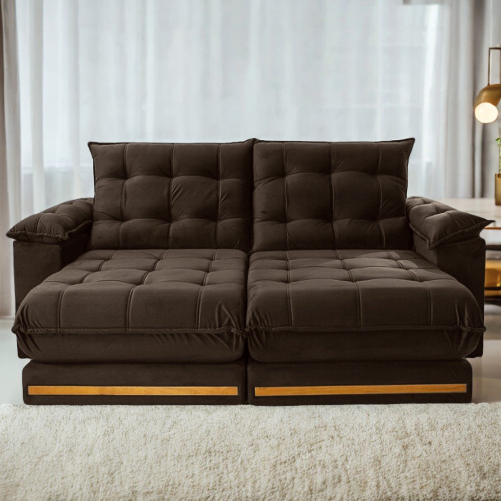 Sofá Retrátil e Reclinável Barcelona 2,50 m Veludo Marrom 320 - ESTOFADOS TEIXEIRA