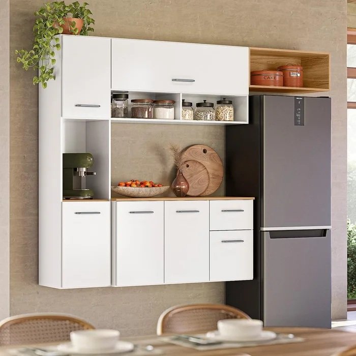 Cozinha Suspensa Becca 1,809 m Branco/Freijó - NICIOLI