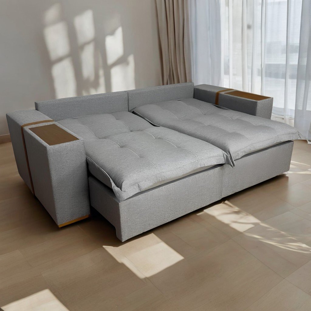 Sofá Cama Retrátil Tebas/Thebas/Gabriela 2,30 m Linho Grafite 301/Courino Dalas - ZARAT ESTOFADOS - Imagem 2