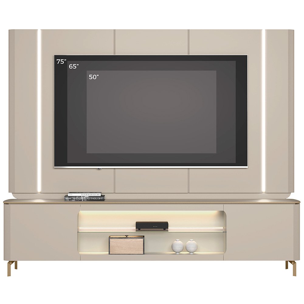 Painel + Rack Santorini Off White/Tauari Fosco - LINEA BRASIL - Imagem 9