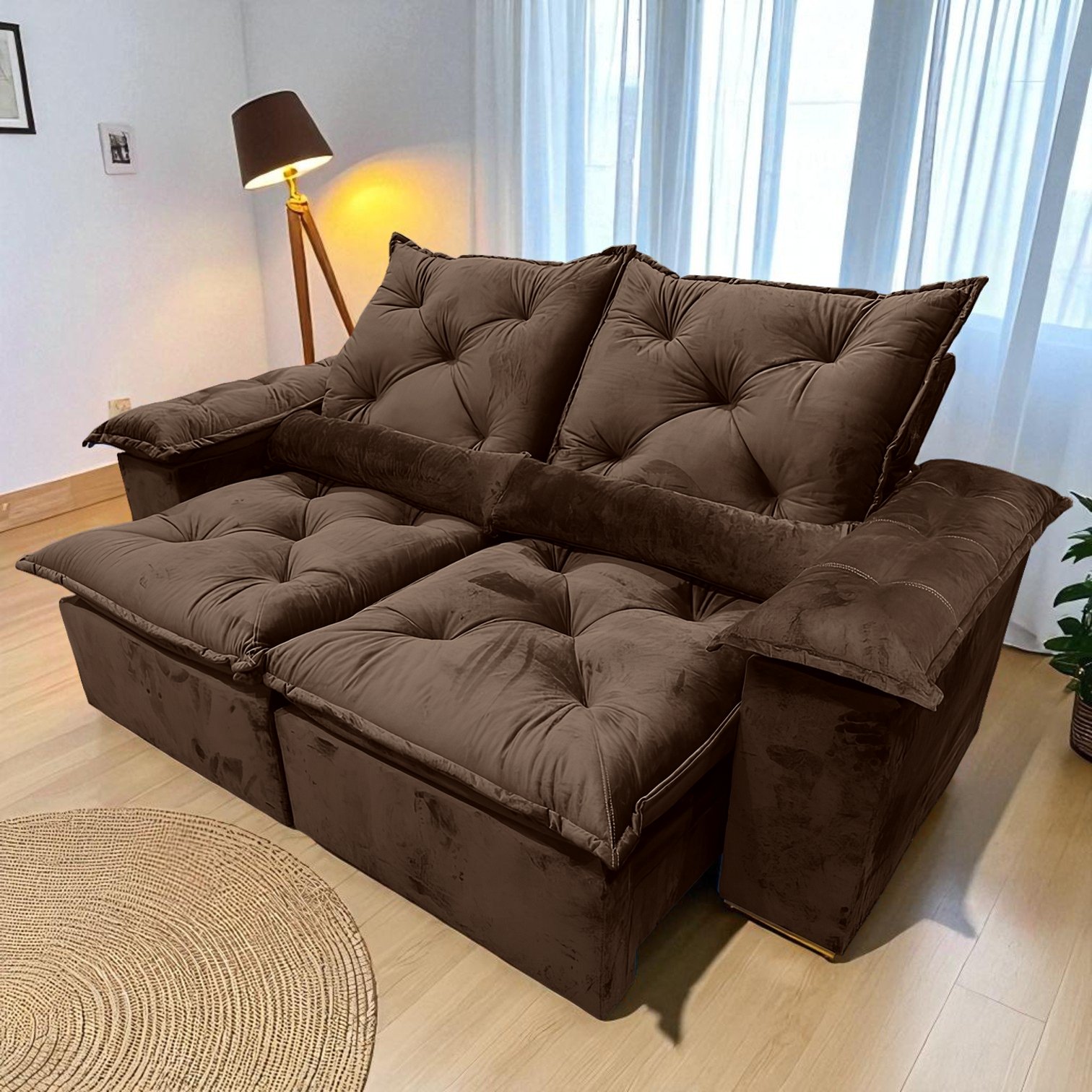 Sofá Retrátil e Reclinável Grécia 2,00 m Marrom - QUINE ESTOFADOS