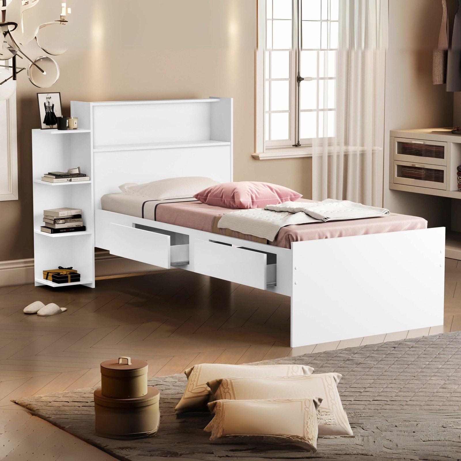 Cama Solteiro Baú Isa Branco - MADEC/VJ MÓVEIS