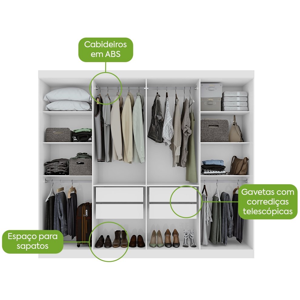 Guarda-Roupa 8 Portas Andara Soft 2,36 m Branco - LOPAS - Imagem 2