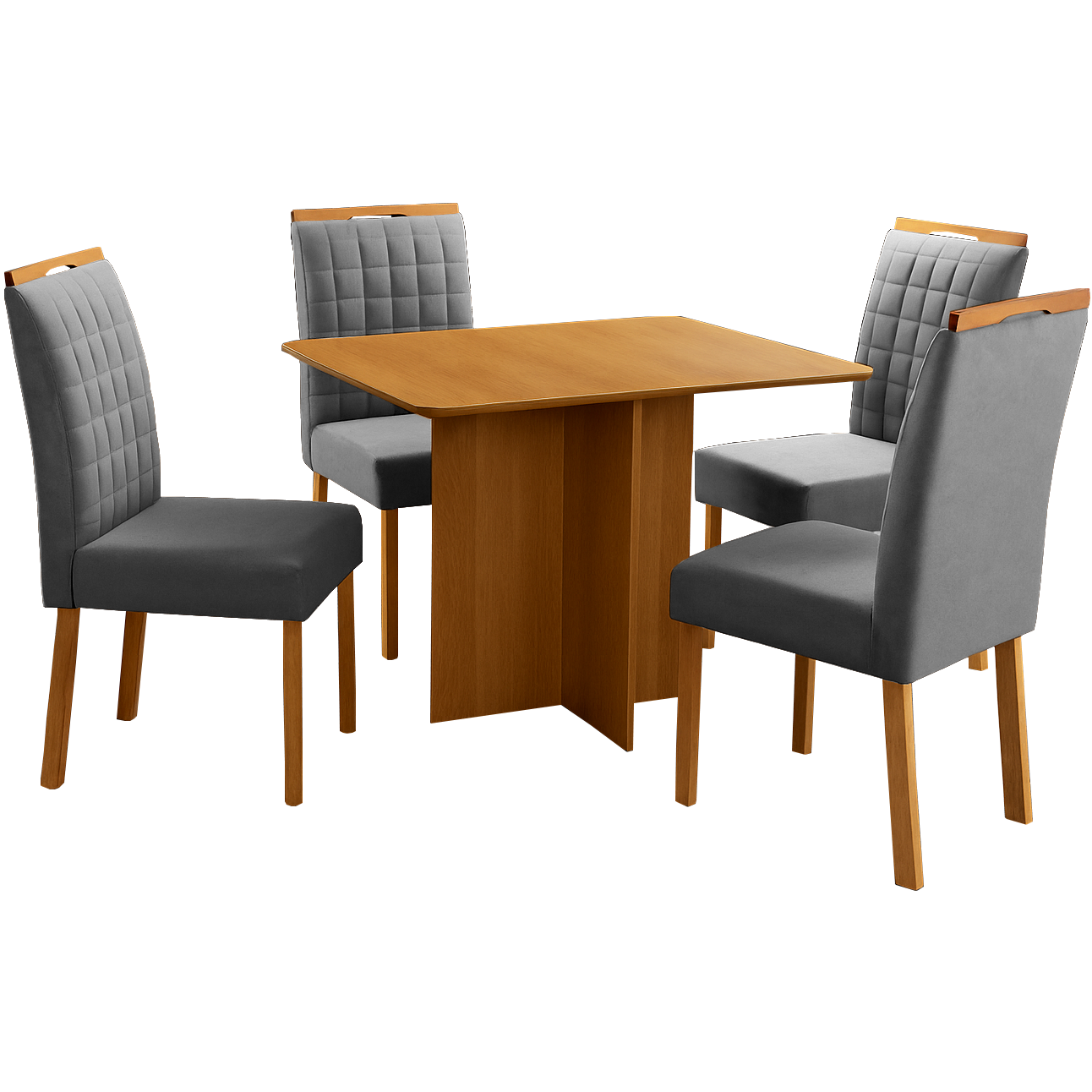 Mesa Pérola 120 Imbuia Mel (Tampo Viena s/vidro) + 4 Cadeiras Pandora 01 Veludo Cinza Grafite 414 – CARVALHO DECOR - Imagem 6