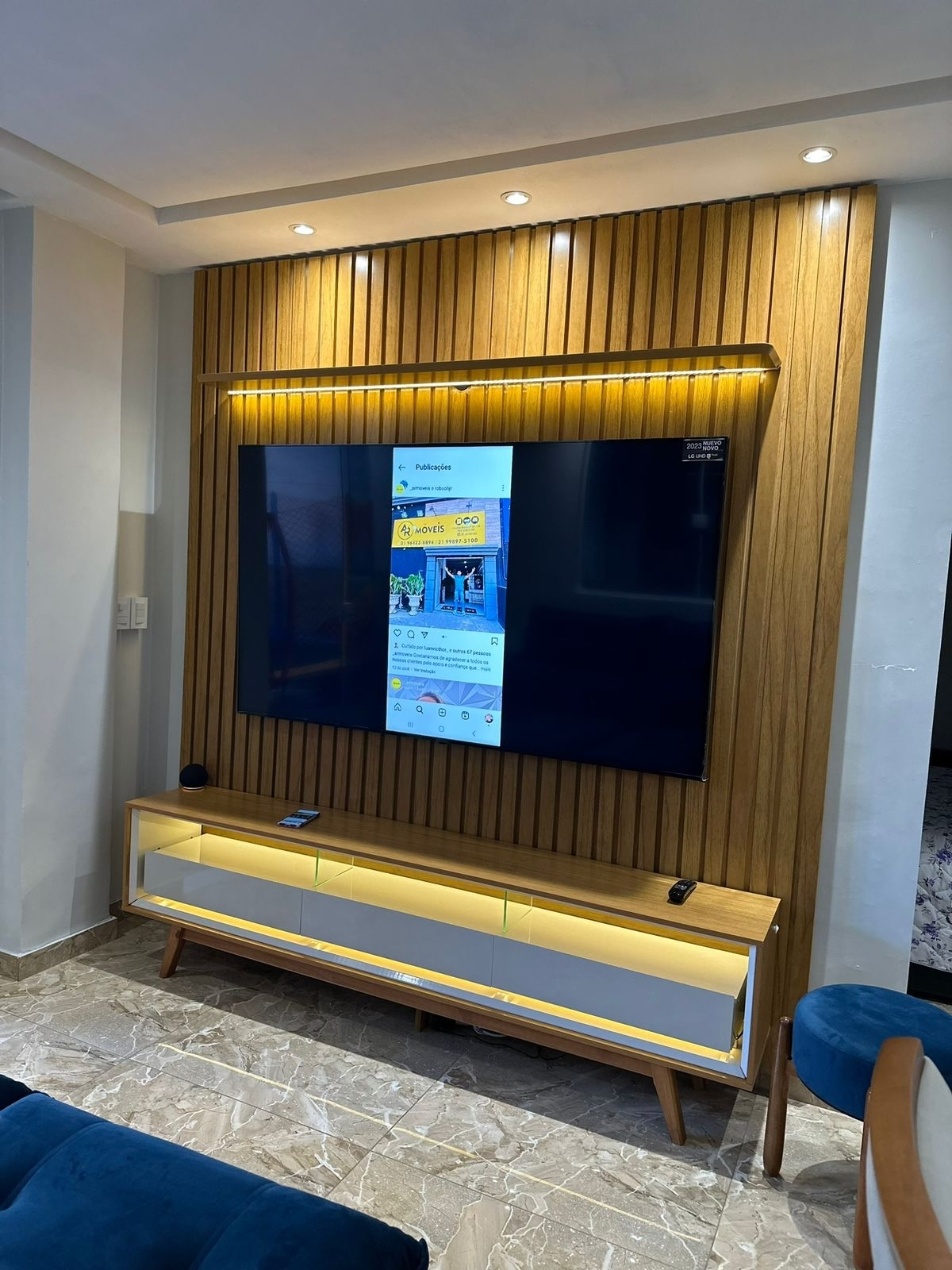 Painel até 85" Nobre 230 Naturale + Rack Requinte 212 Naturale/Off White - GELIUS - Imagem 2