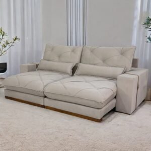 Sofá Retrátil e Reclinável Luanda/Isabella/Barcelona 2,50 m Veludo Bege  - TREVO ESTOFADOS