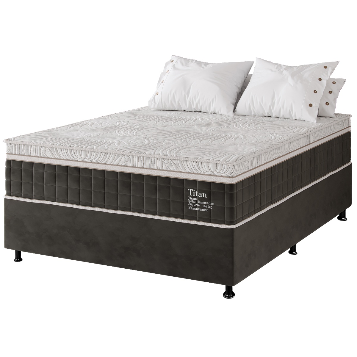 Colchão Casal Terapêutico Massageador Titan/Thor D28 + Base Box Simples Corino Preto – VIERO MÓVEIS + BIOSTAR - Imagem 5
