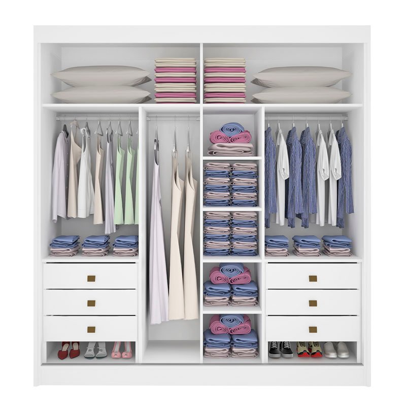 Roupeiro Titanium Branco 2 Portas C/ 1 Espelho Detalhe Ripado 100% MDF Larg. 2.20m - D Doro - Imagem 3