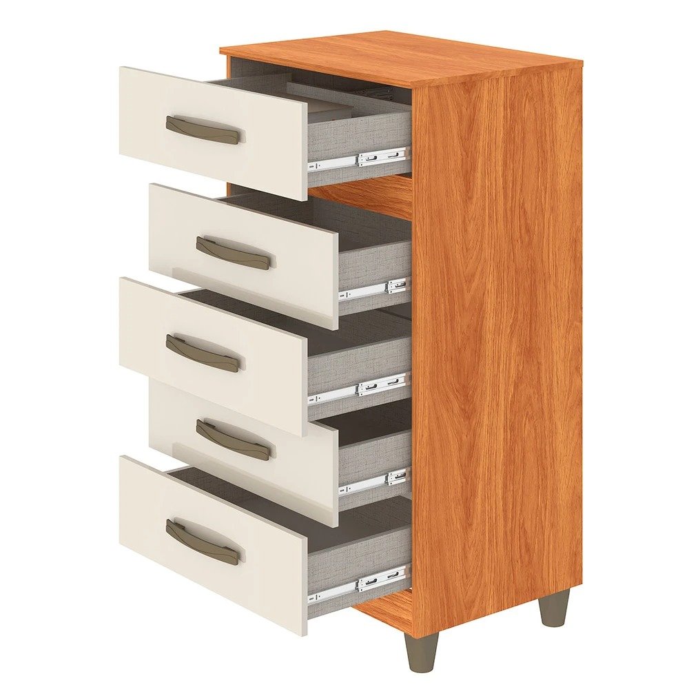 Cômoda 5 Gavetas Malta CO250 Cinamomo/Off White - FELLICCI - Imagem 2