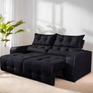 Sofá Retrátil e Reclinável Premier 2,00 m Veludo Preto 509 – DECORAR ESTOFADOS