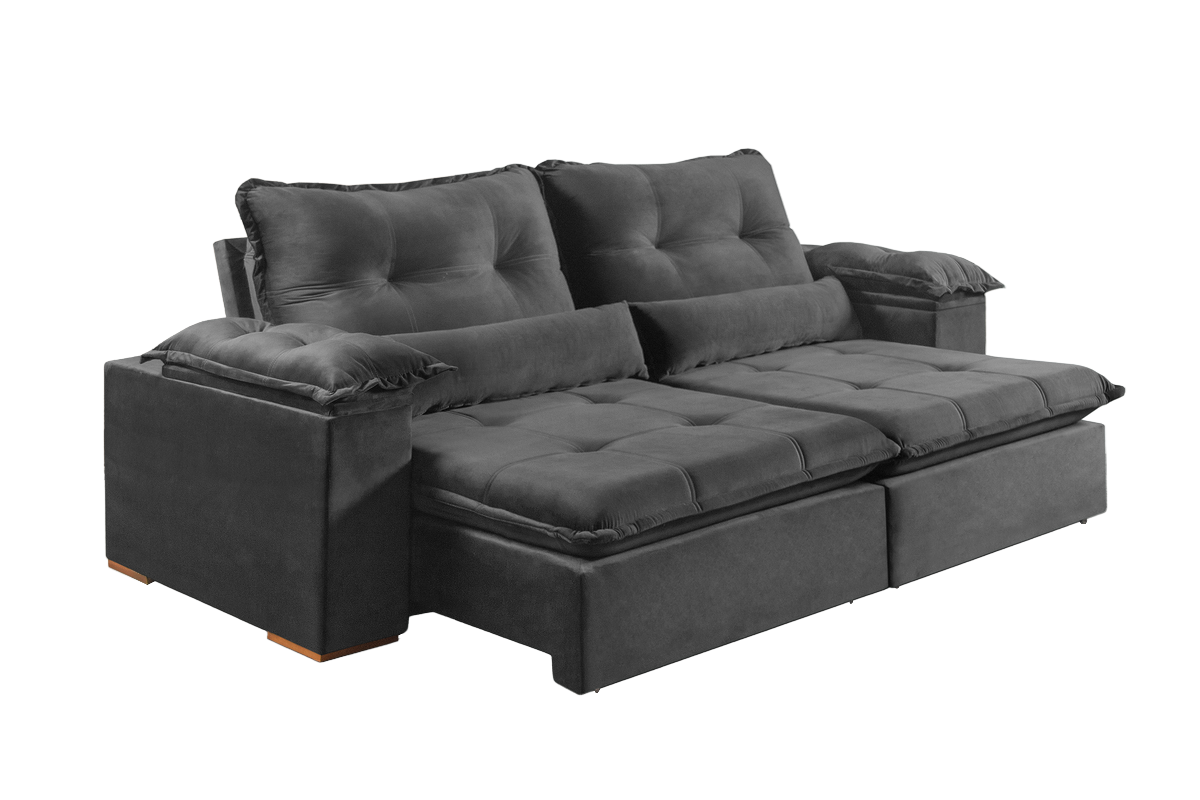 Sofá Retrátil e Reclinável Marrocos 2,50 m Veludo Cinza 5001 - VICAM ESTOFADOS - Imagem 4