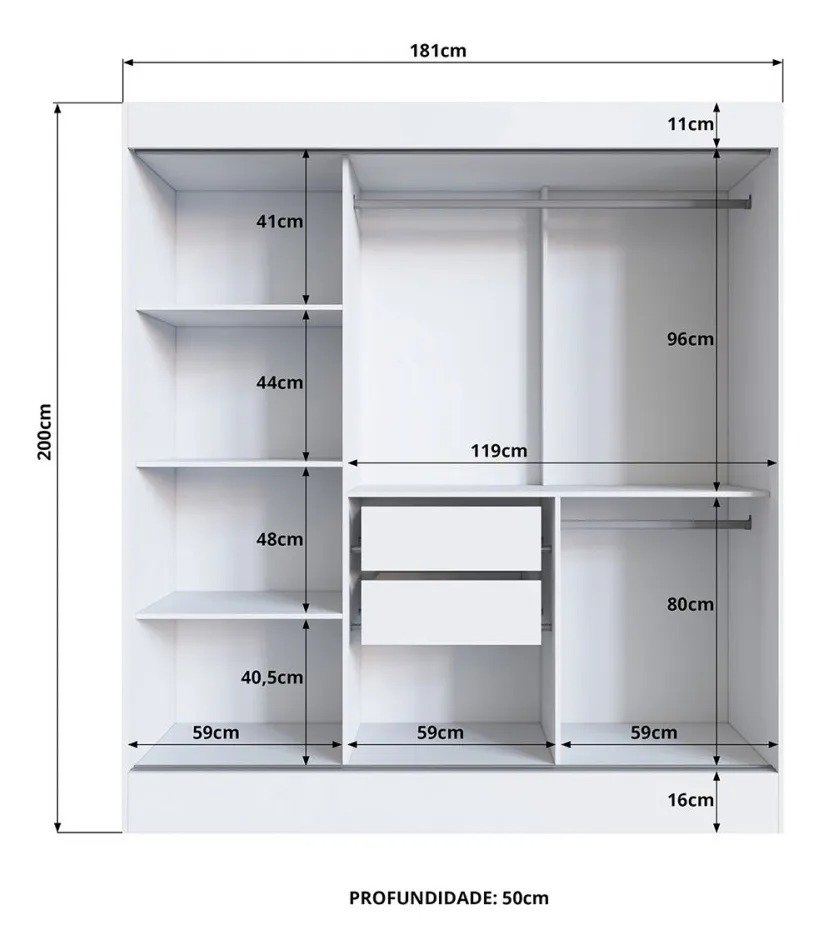 Guarda-Roupa 3 Portas Londres 69000 1,80 m Off White/Nogueira - DORIPEL - Imagem 2