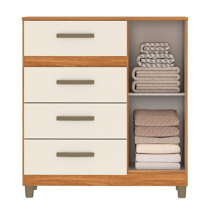 Cômoda 4 Gavetas com Sapateira Leme CO240 Cinamomo/Off White - FELLICCI - Imagem 2