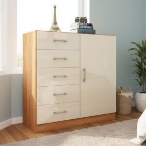 Cômoda 5 Gavetas com Sapateira Miami Cinamono/Off White – FELLICCI