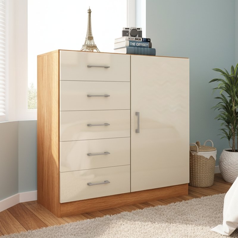 Cômoda 5 Gavetas com Sapateira Miami Cinamono/Off White – FELLICCI