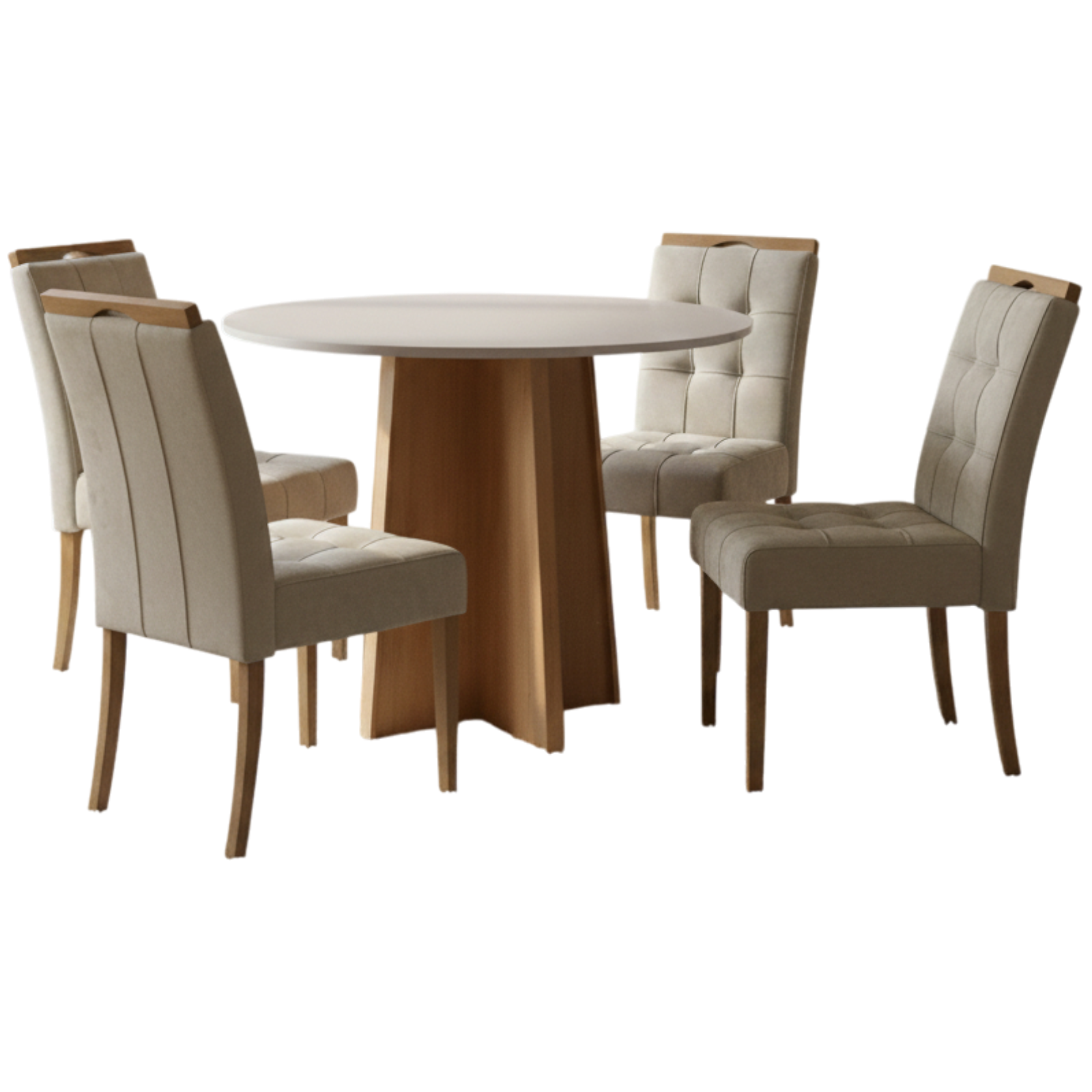 Mesa Redonda Celebrare 100 Amêndoa Clean/Off White com 4 Cadeiras Sophia Veludo Bege – LOPAS + WM DECOR - Imagem 3