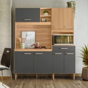 Kit Cozinha Yara 1,60 m Freijó/Chumbo/Ripado - NICIOLI