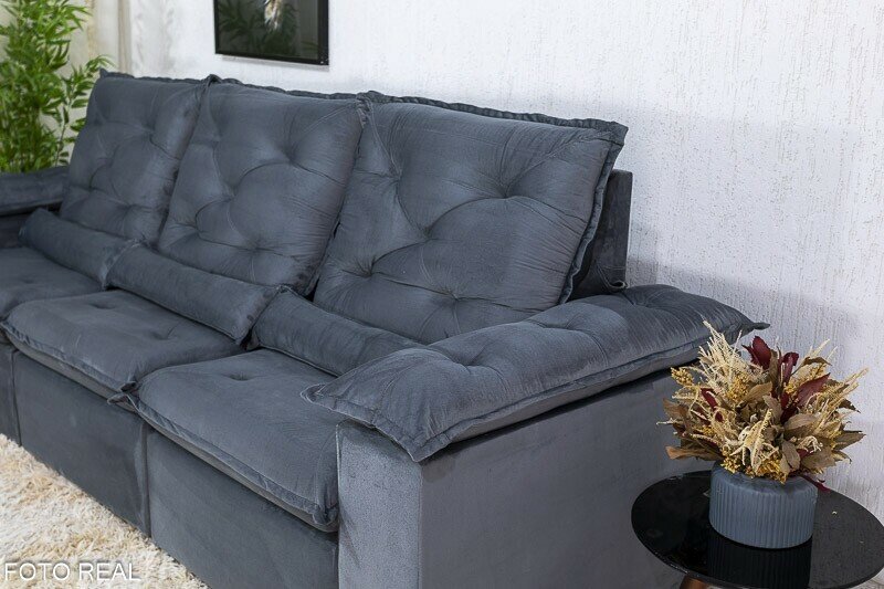 Sofá Retrátil Reclinável Roma 2.70m Veludo Cinza 20 - D28 Soft - Imagem 7