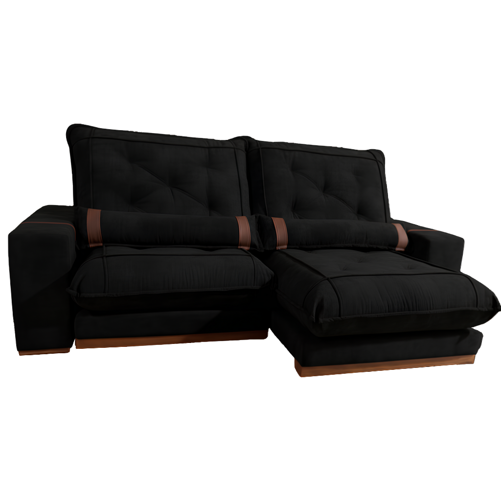 Sofá Retrátil e Reclinável Ibiza/Poseidon 2,50 m Veludo Preto 111 - ZARAT ESTOFADOS - Imagem 3