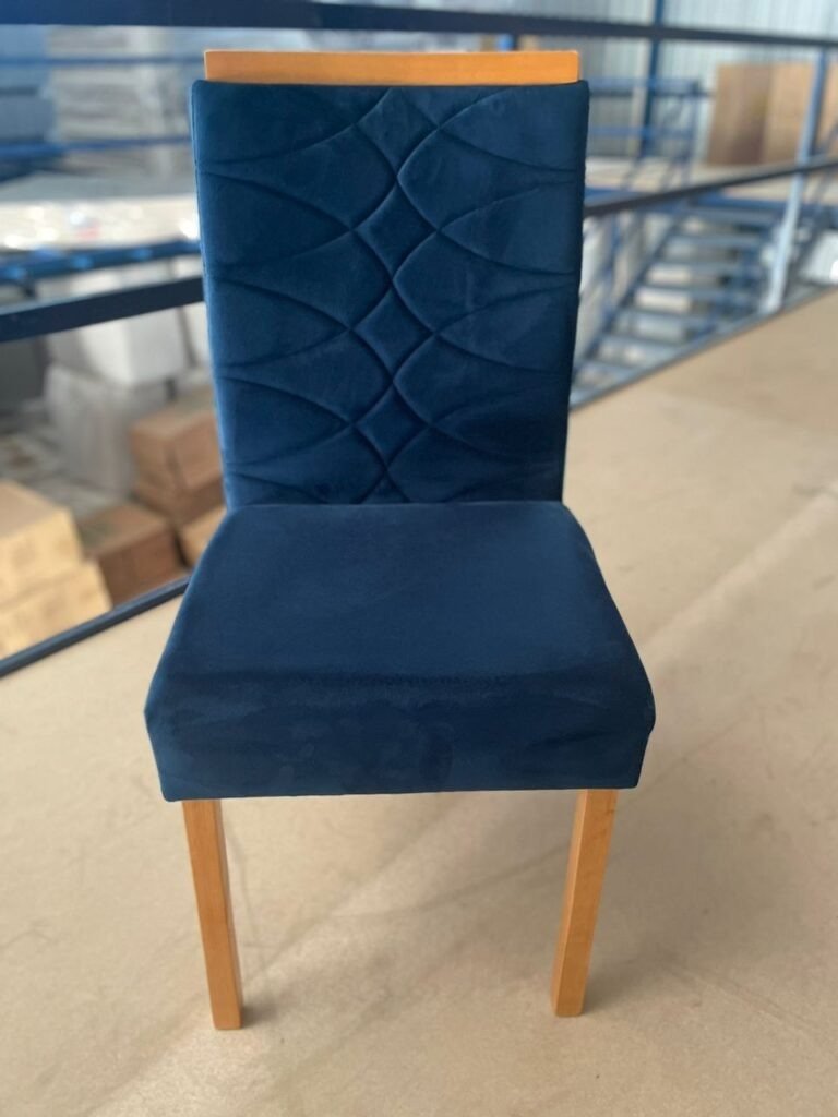 Mesa Salinas/Helô/Los Angeles 120 Cinamomo/Off White com 4 Cadeiras Safira Veludo Azul – CEL MÓVEIS + WM DECOR - Imagem 2