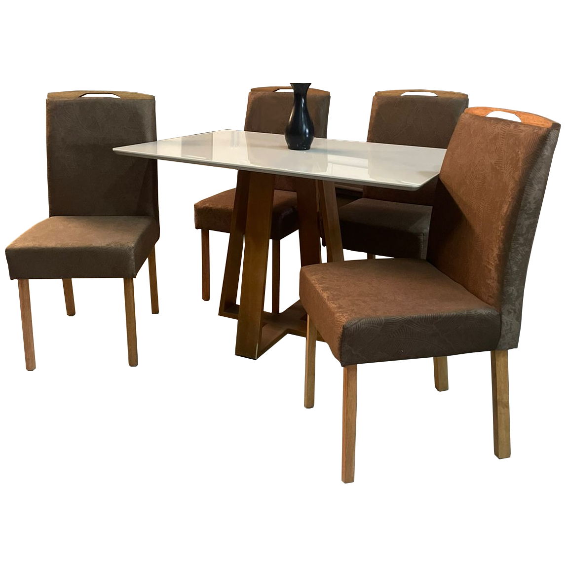 Mesa Pedro 120 Mel/Off White com 4 Cadeiras Priscila Imbuia Mel Veludo Marrom 1014 – ART ASSENTOS + AVALON DECOR - Imagem 2