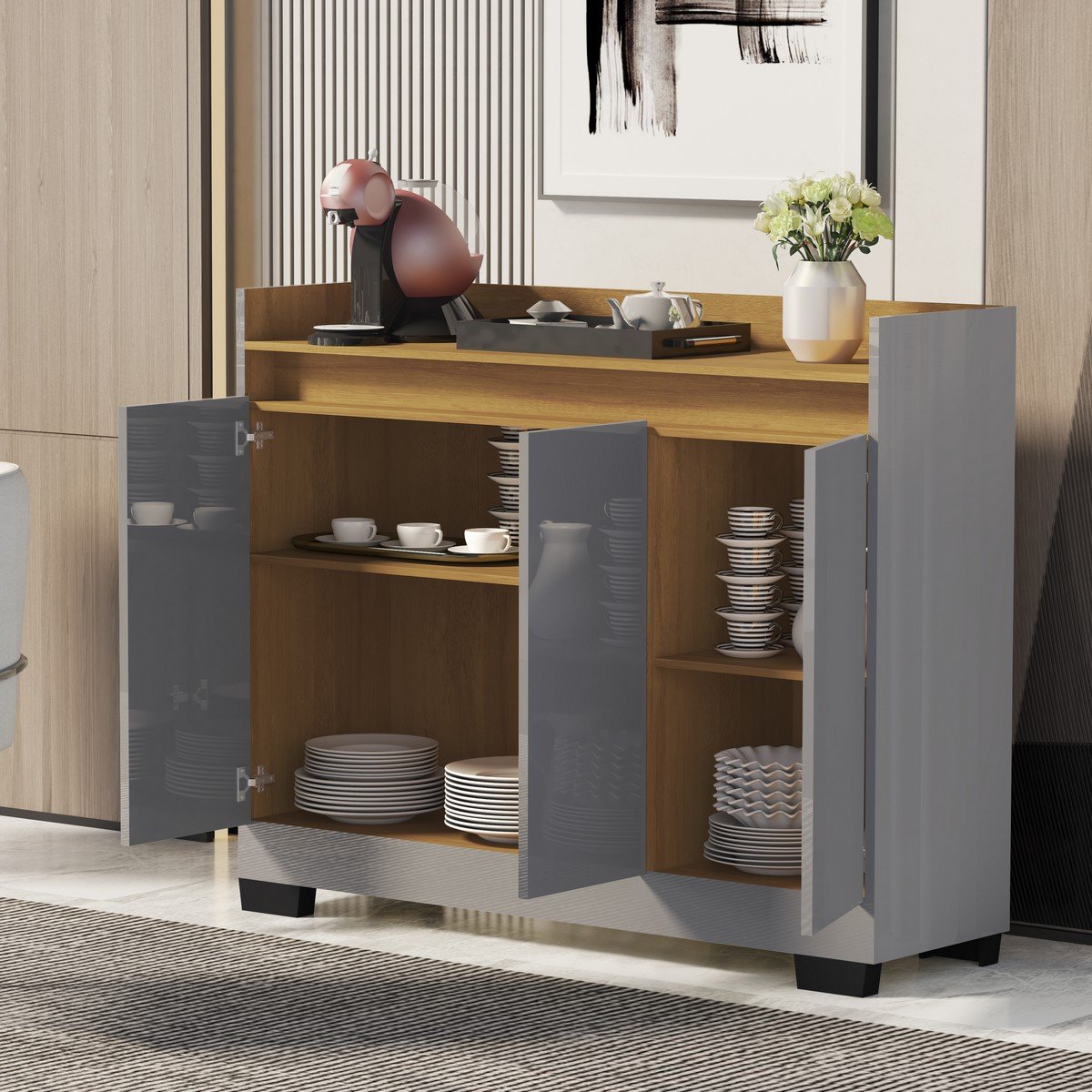 Buffet 3 Portas Real Cinza/Mel - MÓVEIS PRIMUS - Imagem 2