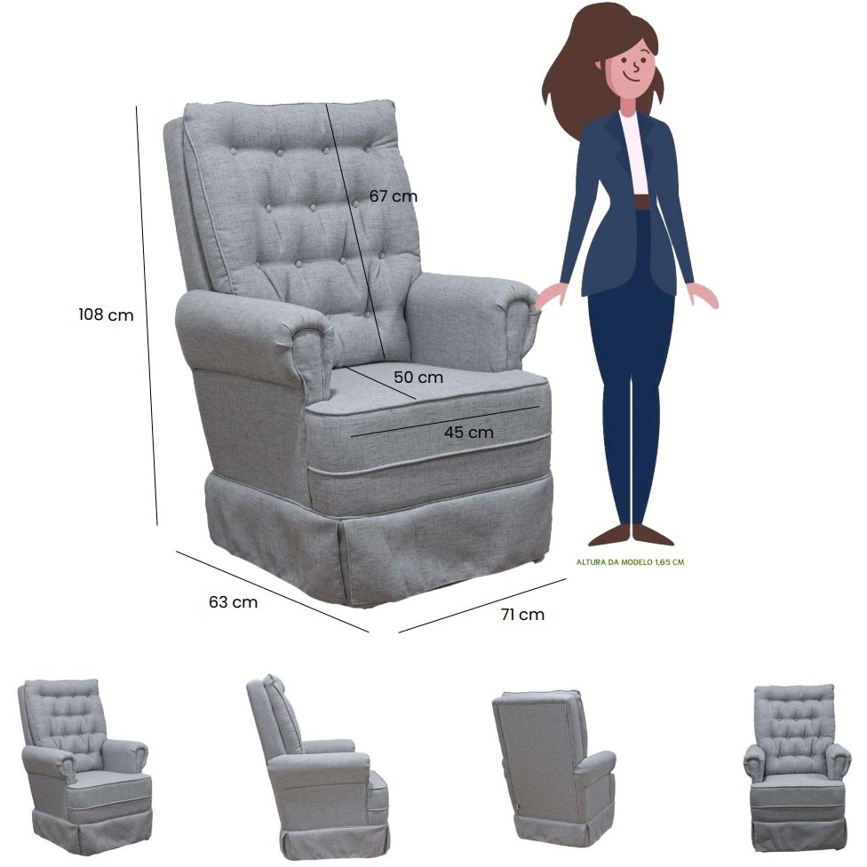 Poltrona Amamentação Marina Veludinho Cinza TB900 - BLISS BABY - Imagem 2